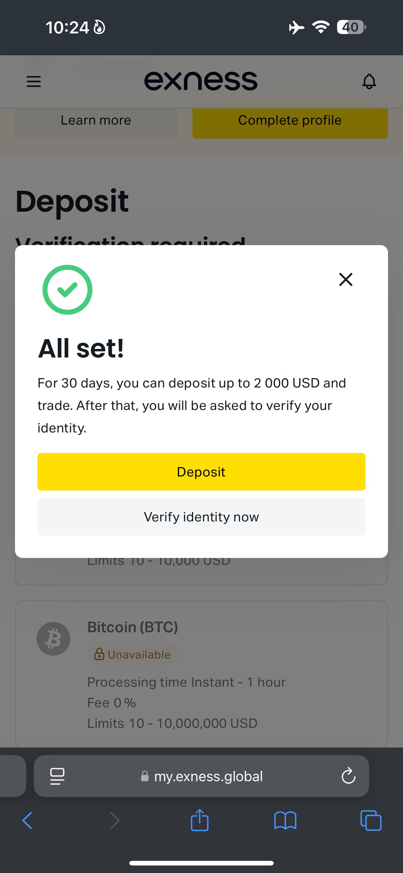 Step 23 — Select account type and leverage